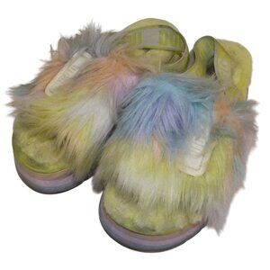 Size 7 UGG Women's Disco Slide Tie Dye Slippers Pastel Fluffy Blue Pink Yellow
